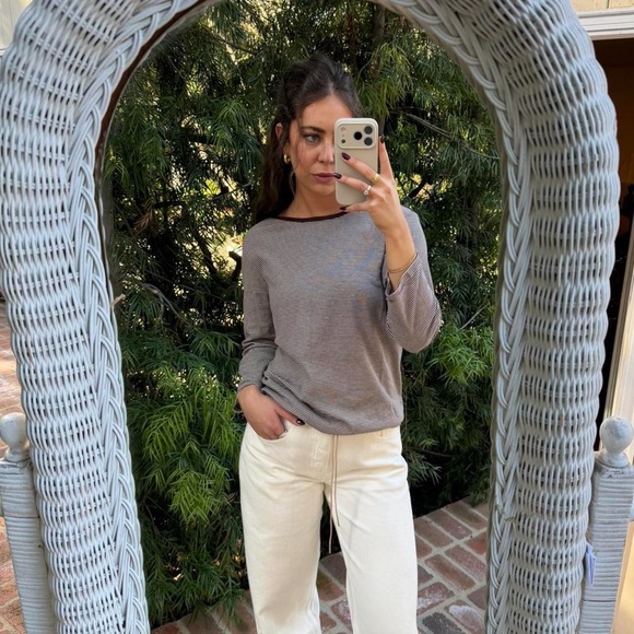 Y2K brown striped oversized 3/4 sleeve t-shirt / size s-L - Picture 3 of 6